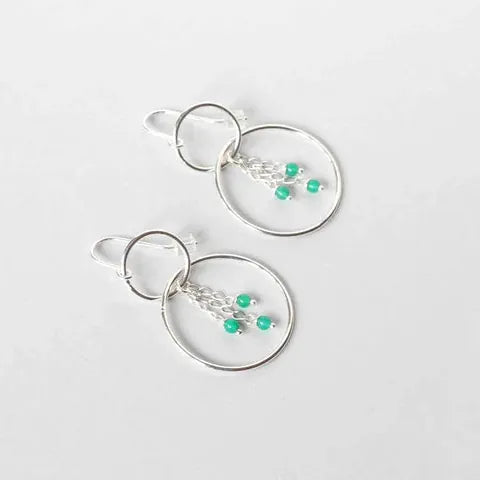 ILgemstones Green Agate | Silver Hoops