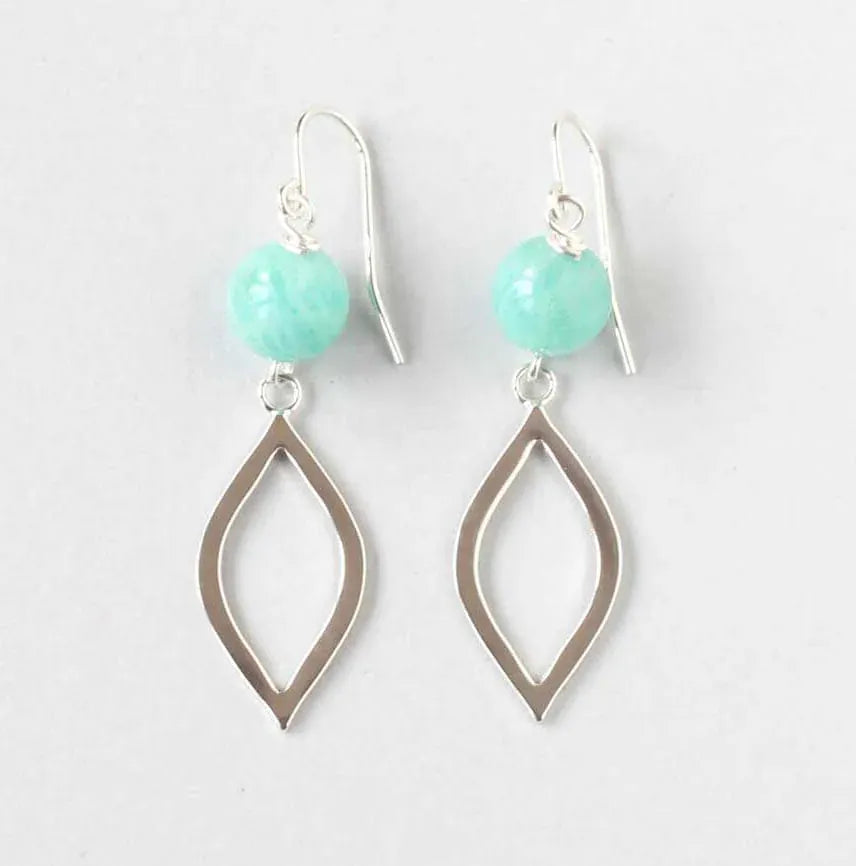 ILgemstones Silver Beaded Marquise Earrings | Amazonite