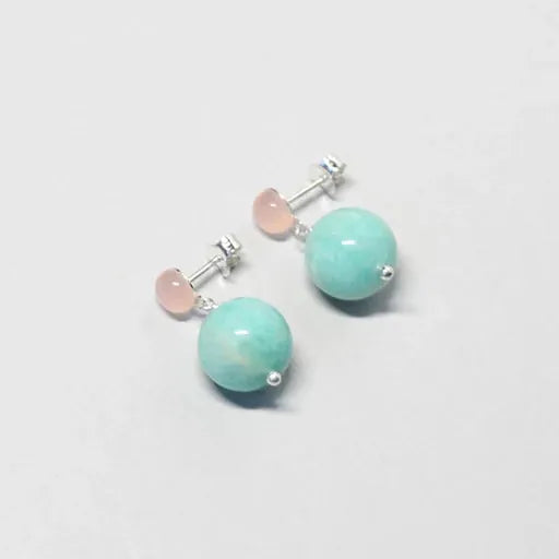 ILgemstones Silver Studs | Amazonite & Chalcedony