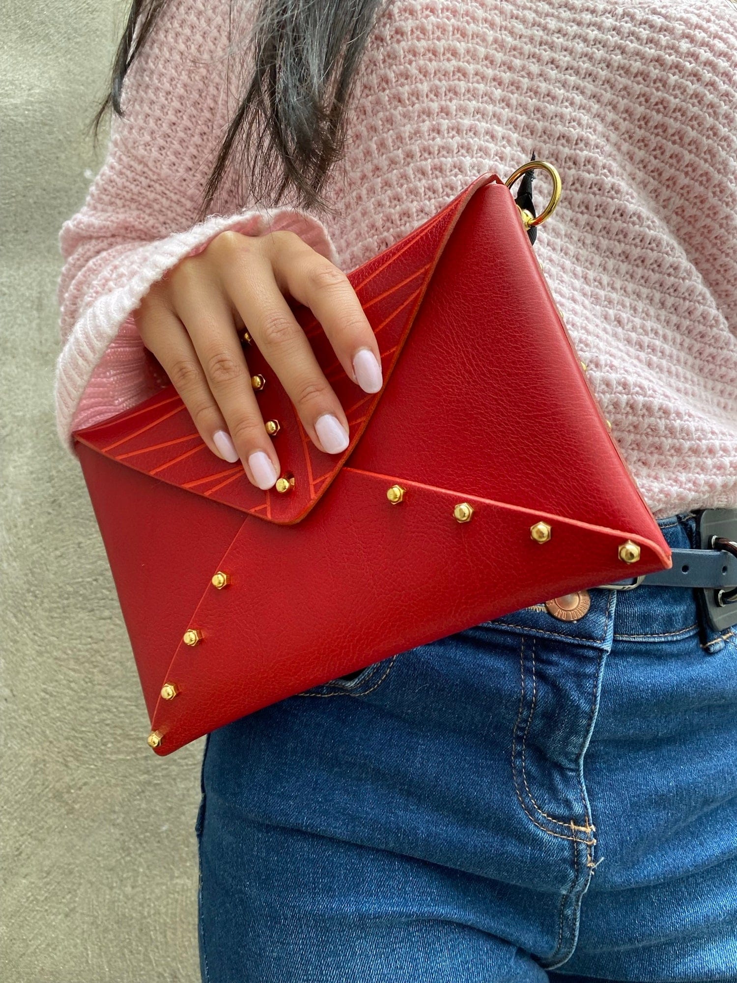 Etched Envelope Bag | Cherry Red Cowhide