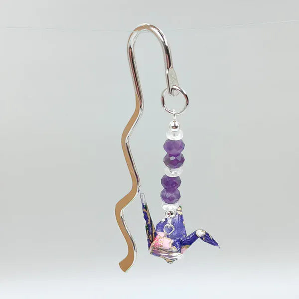 Japanese Papercraft Amythest & Clear Quartz | Crane Bookmark