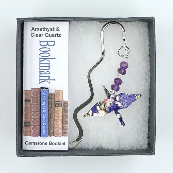 Japanese Papercraft Amythest & Clear Quartz | Crane Bookmark