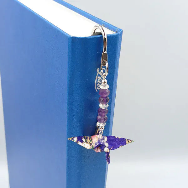 Japanese Papercraft Amythest & Clear Quartz | Crane Bookmark