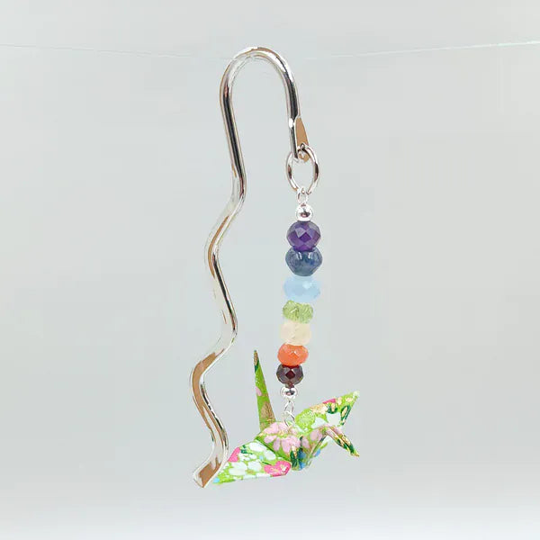 Japanese Papercraft Bright Green Chakra | Crane Bookmark