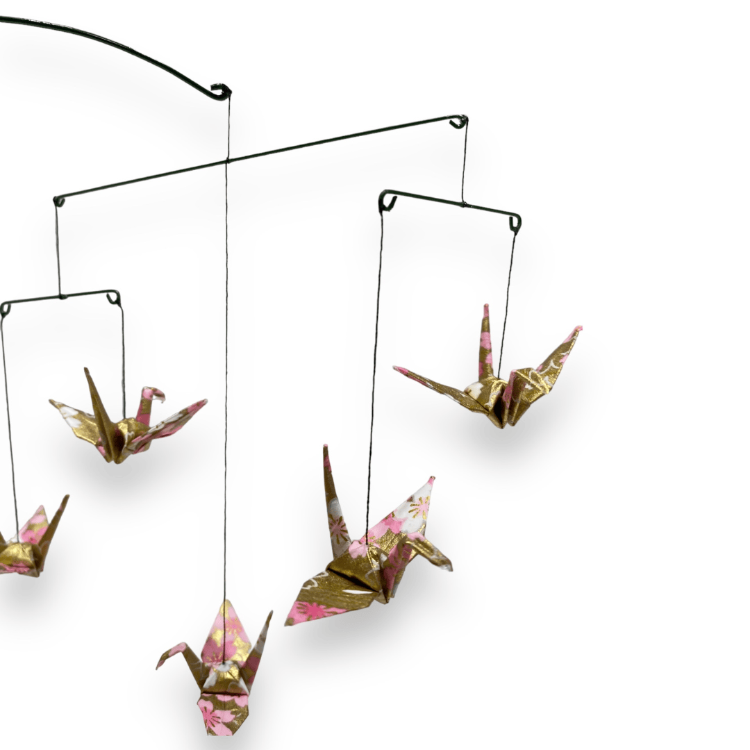 Japanese Papercraft Handmade Origami | Pink & Gold Crane Mobile
