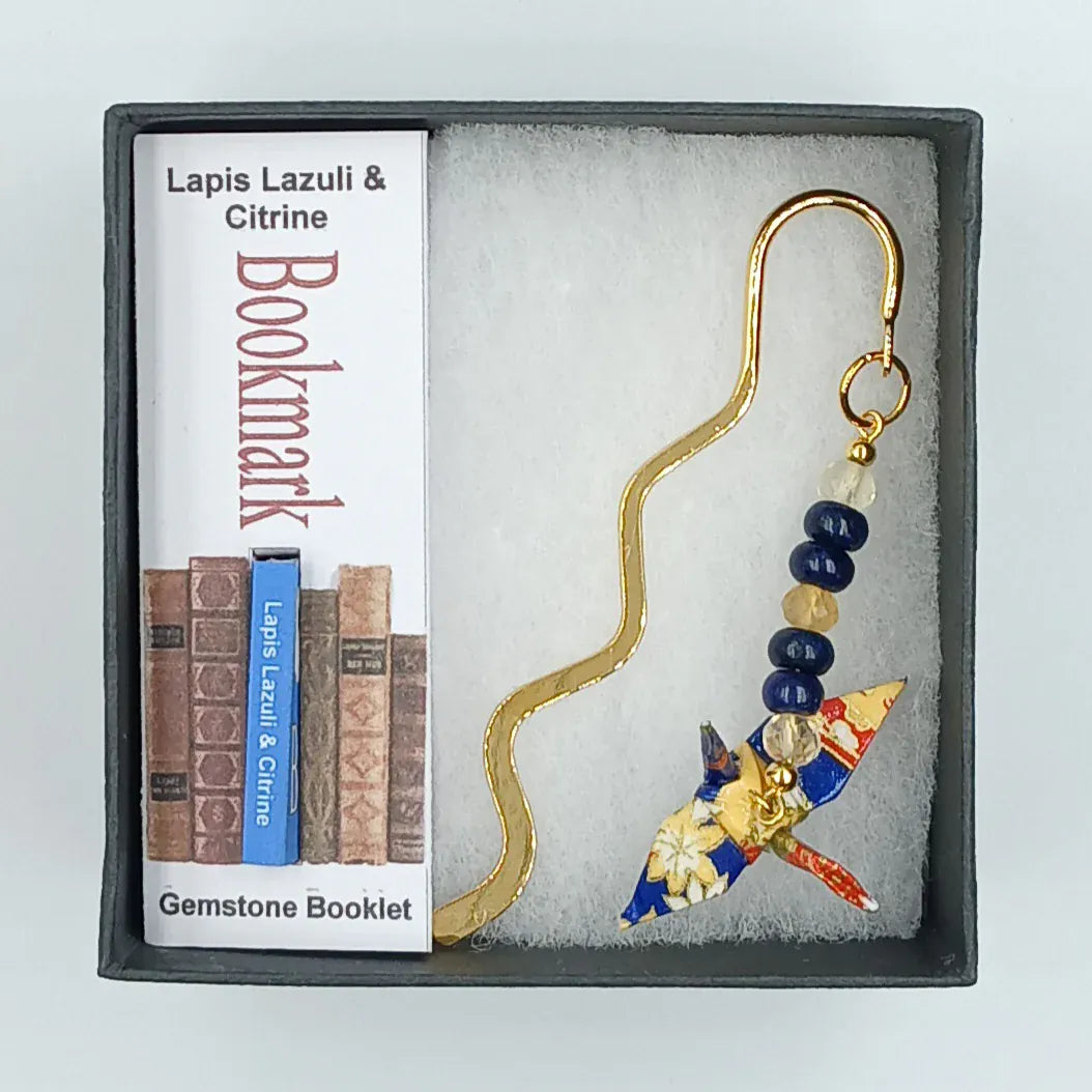 Japanese Papercraft Lapis Lazuli & Citrine | Crane Bookmark