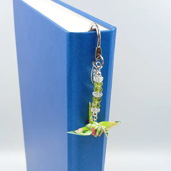 Japanese Papercraft Peridot & Clear Quartz | Crane Bookmark