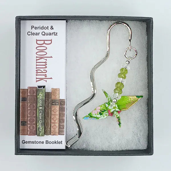 Japanese Papercraft Peridot & Clear Quartz | Crane Bookmark