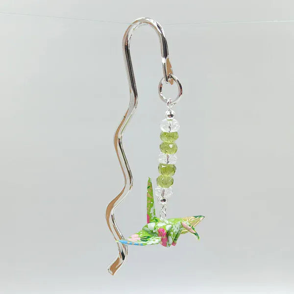Japanese Papercraft Peridot & Clear Quartz | Crane Bookmark