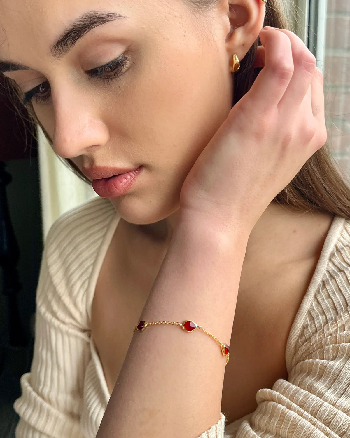 Juvi Bracelets/Bangles Stepping Stone Bracelet | Garnet & Gold Vermeil