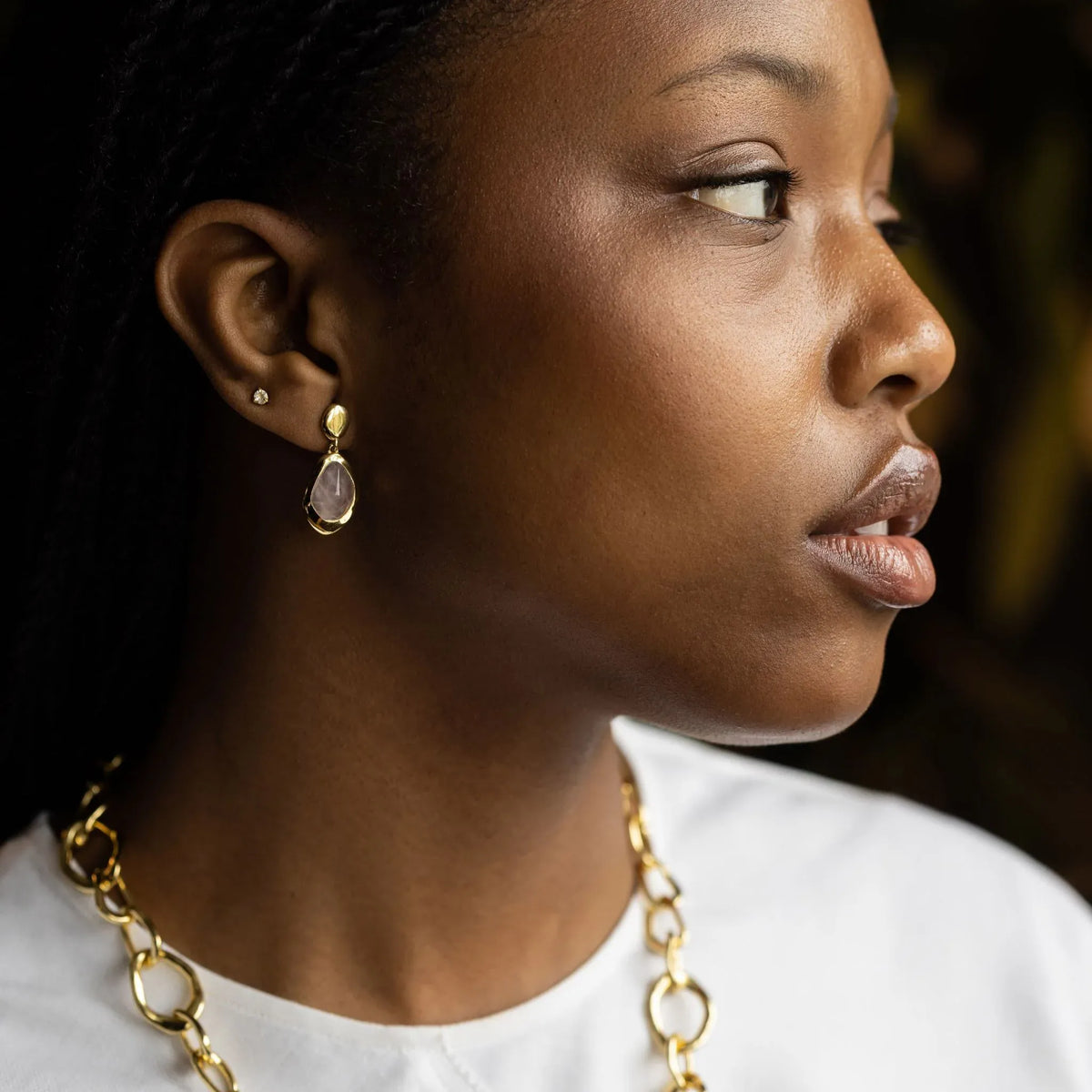Juvi Pendants/Necklaces Stepping Stone Earrings Large | Rose Quartz & Gold Vermeil