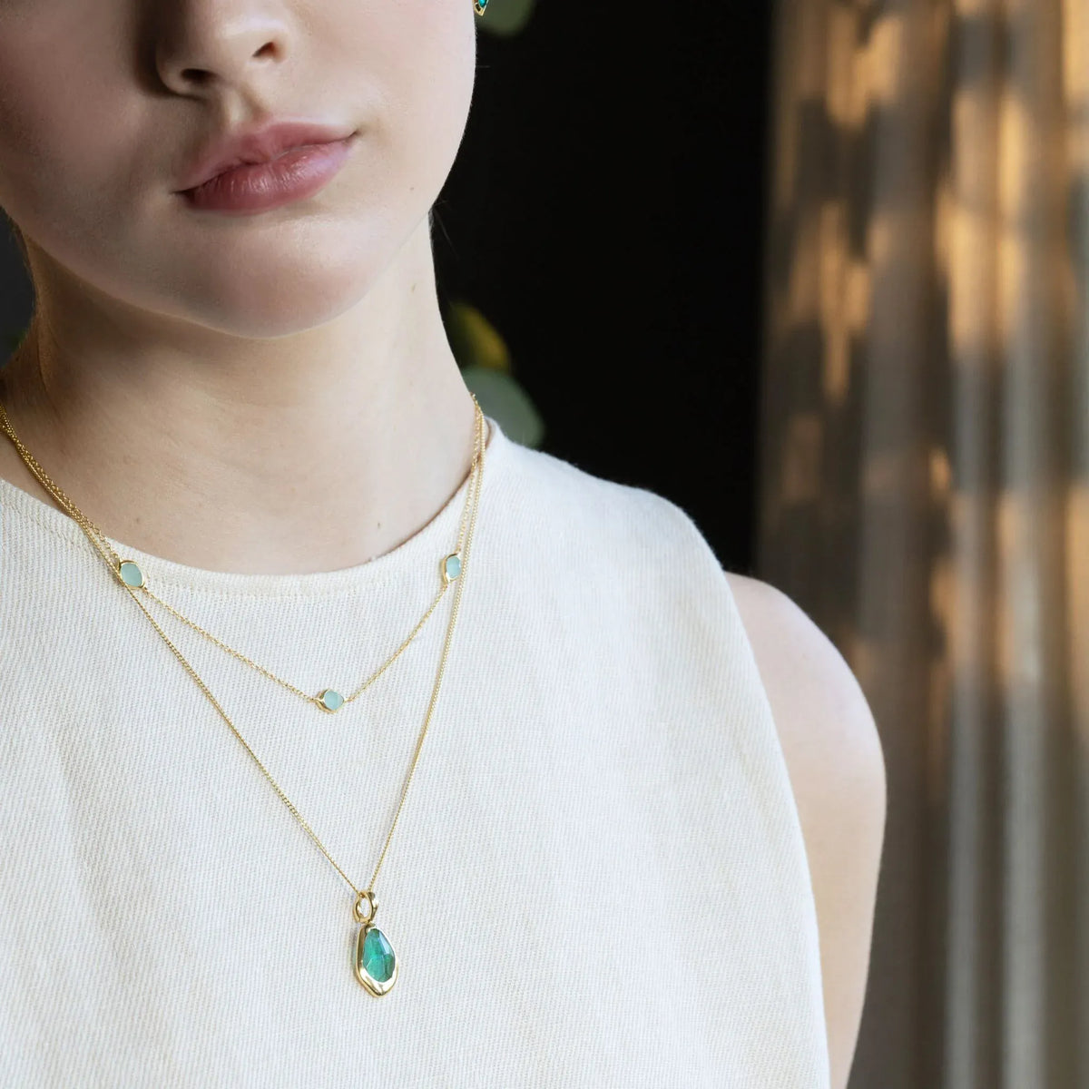 Juvi Pendants/Necklaces Stepping Stone Necklace | Aqua Chaceldony & Gold Vermeil