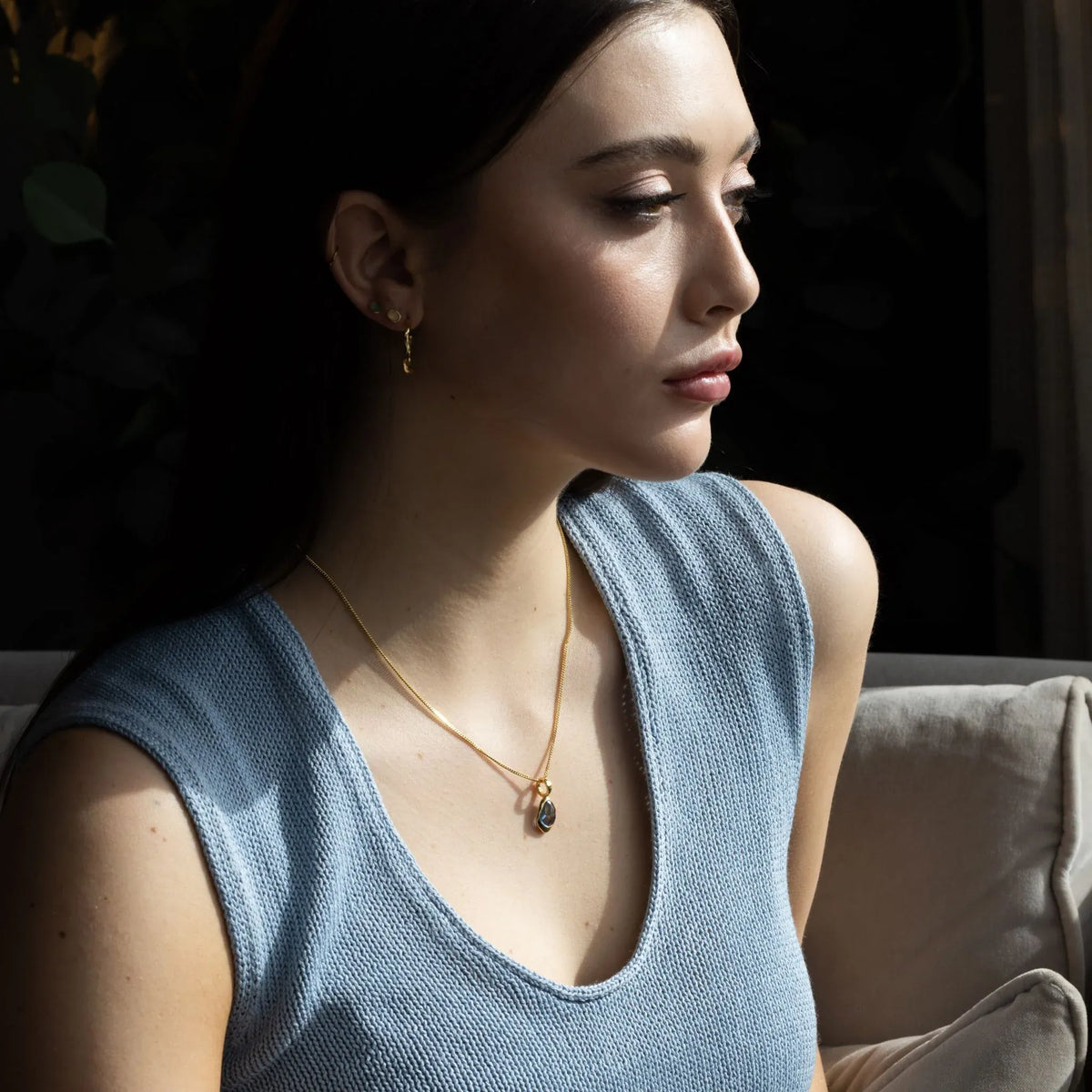 Juvi Pendants/Necklaces Stepping Stone Small Pendant | Labradorite & Gold Vermeil