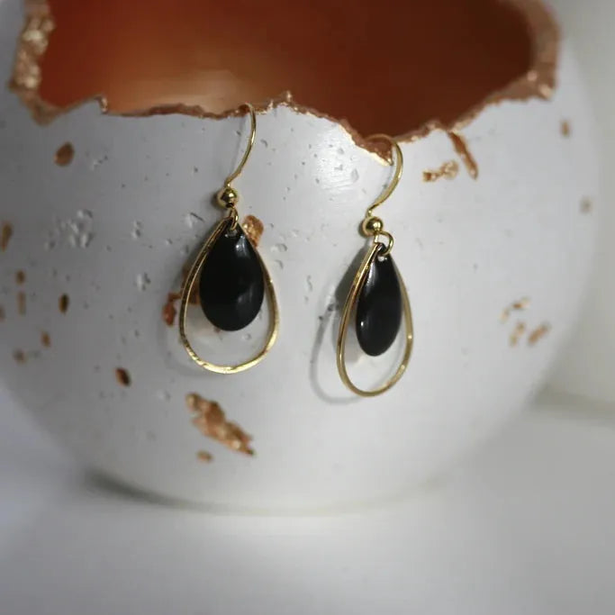 Kaiko Earrings Black & Gold | Enamel Drop Earrings