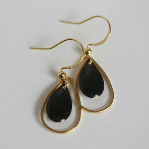 Kaiko Earrings Black & Gold | Enamel Drop Earrings