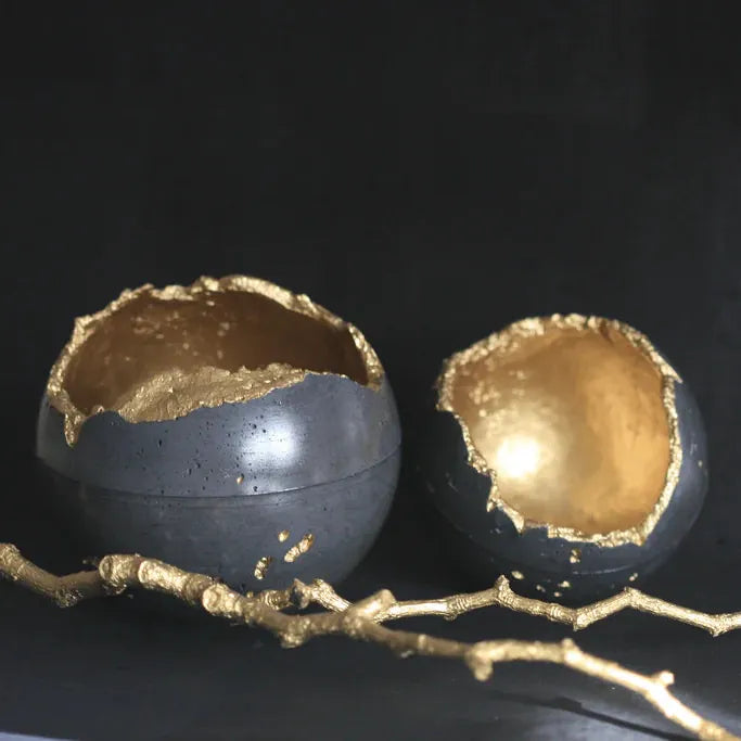 Kaiko Homewares Charcoal Grey & Gold | Concrete Bowl