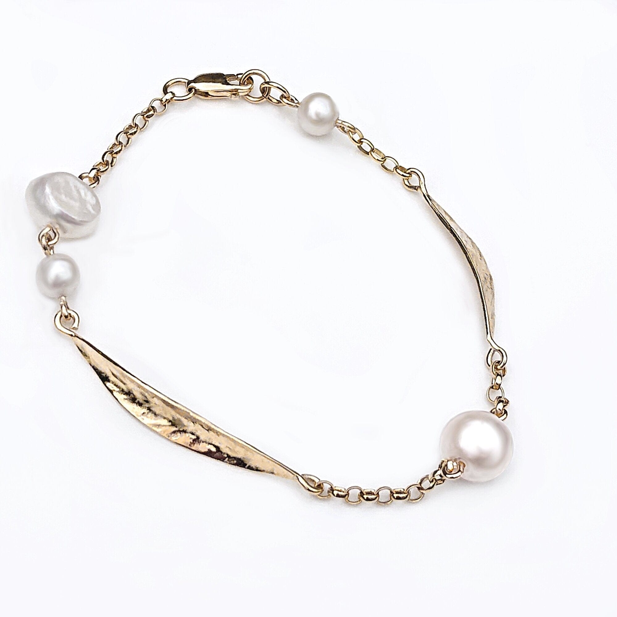 Martina Hamilton Bracelets/Bangles Leaf | 9ct Solid Gold and Pearl Bracelet
