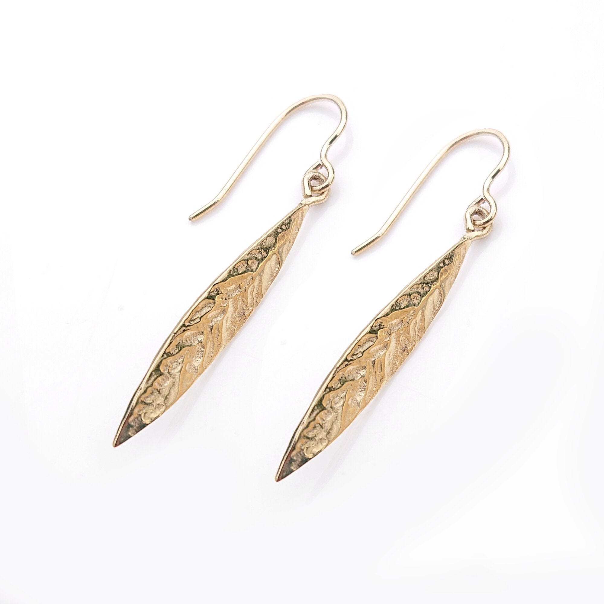 Martina Hamilton Earrings Leaf | 9ct Solid Gold Drop Earrings Large