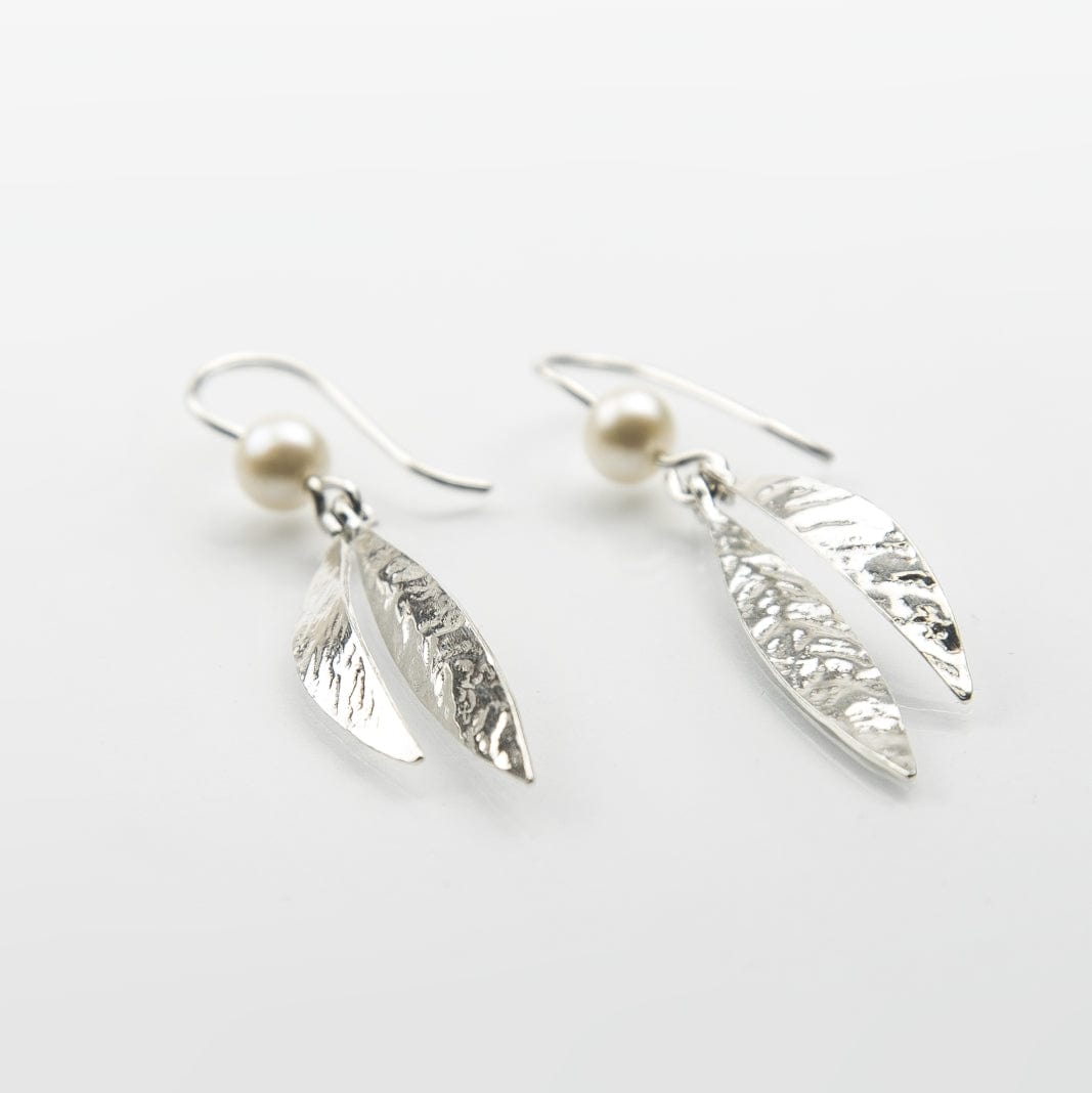 Martina Hamilton Earrings Leaf | Sterling Silver and Pearl Double Drop Earrings