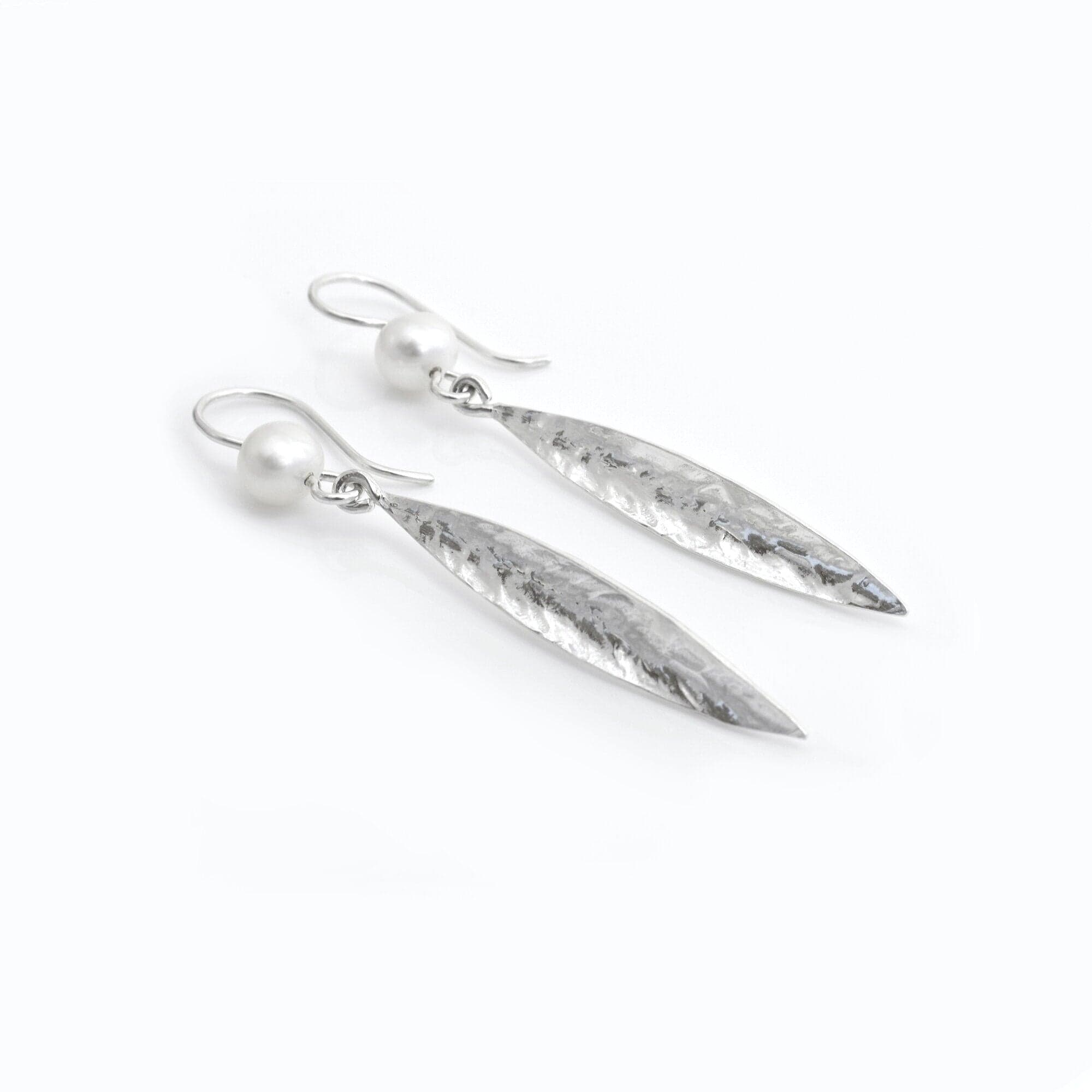 Martina Hamilton Earrings Leaf | Sterling Silver and Pearl Drop Earrings Large