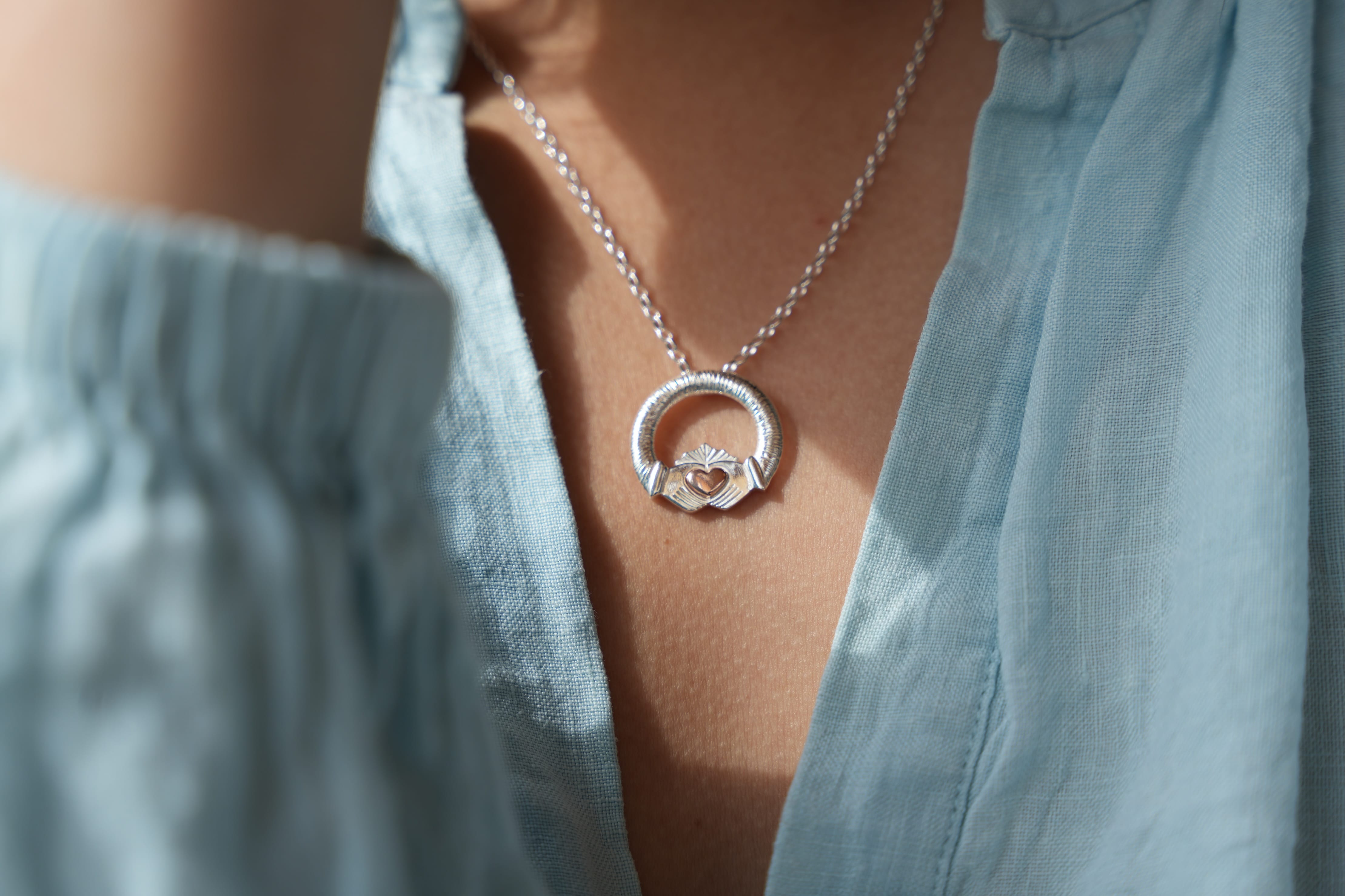 Martina Hamilton Pendants/Necklaces Ériu | Claddagh Sterling Silver with Solid Rose Gold Heart Pendant