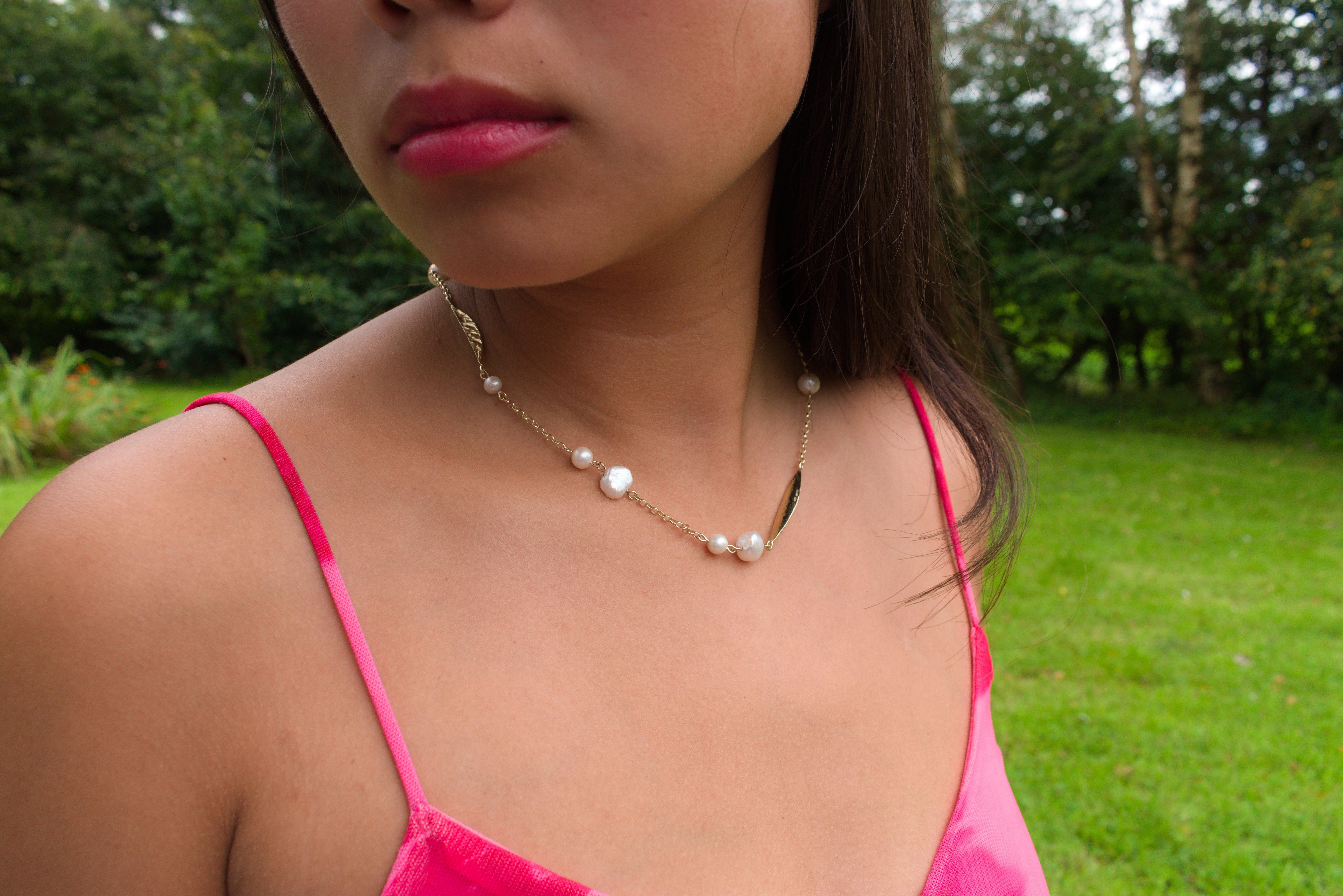 Martina Hamilton Pendants/Necklaces Leaf | Sterling Silver and Pearl Necklace