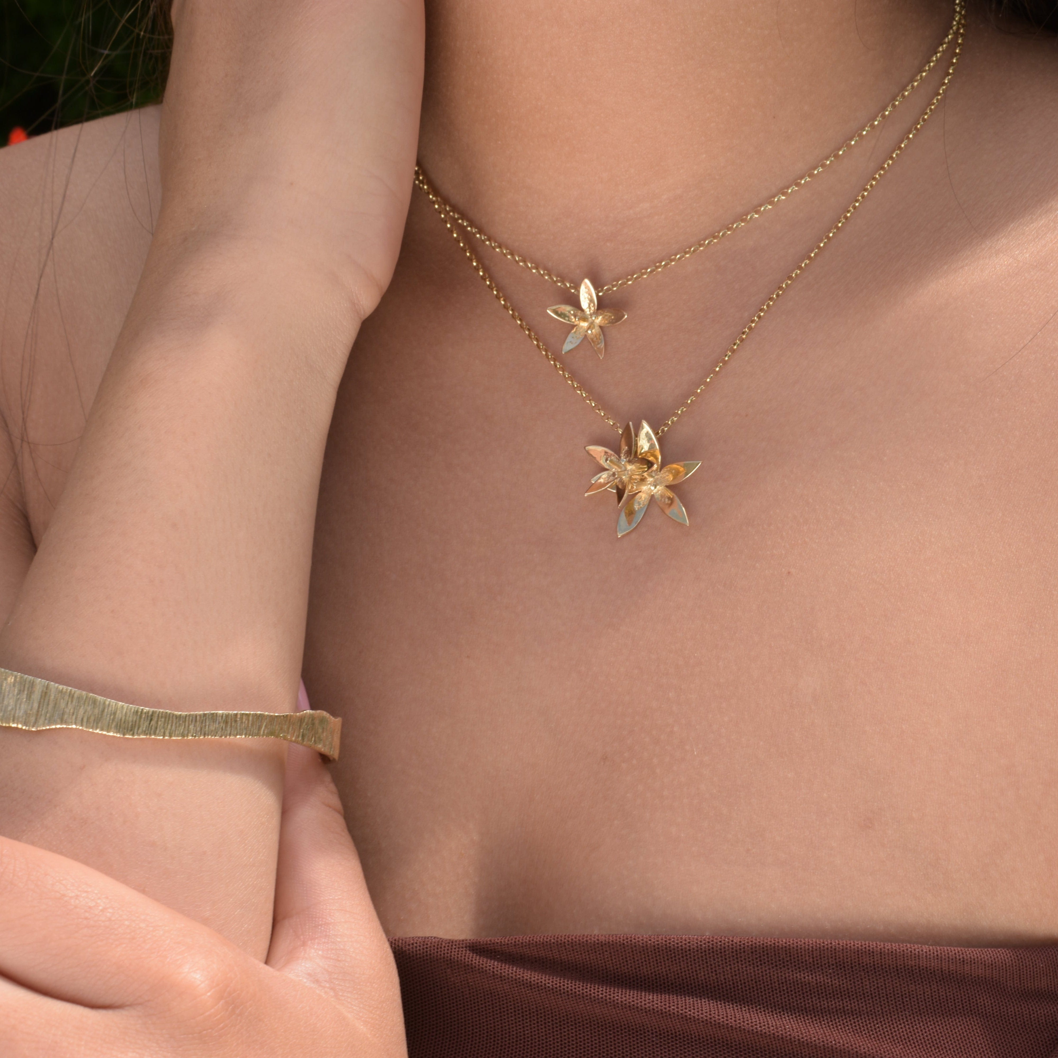 Martina Hamilton Pendants/Necklaces Star Flower | 9ct Solid Gold Double Floral Pendant