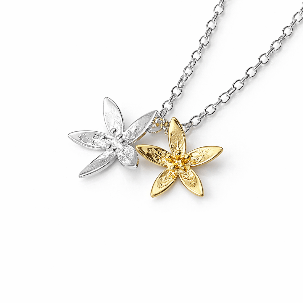 Martina Hamilton Pendants/Necklaces Star Flower | Sterling Silver and 9ct Solid Gold Double Floral Bell Chain Pendant