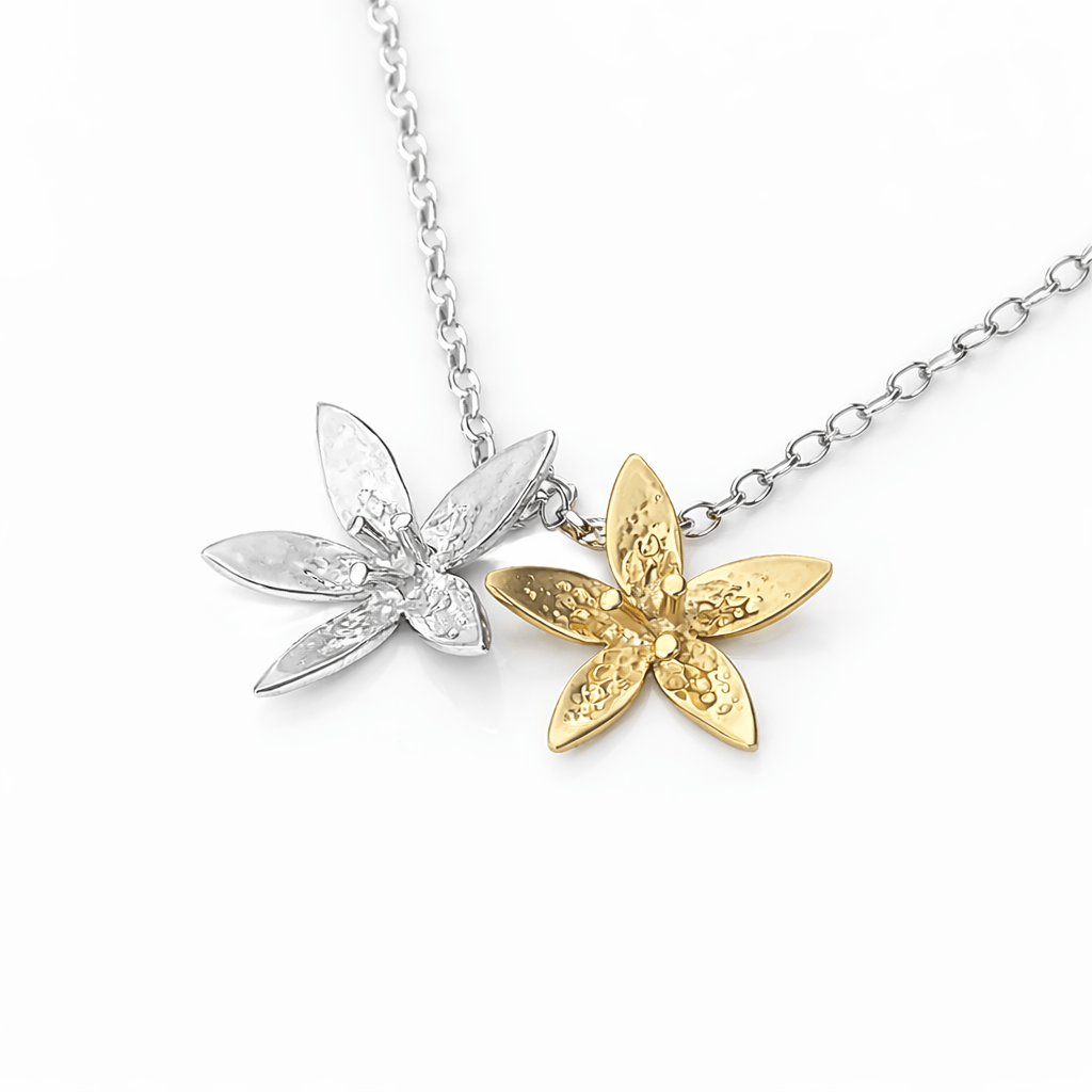 Martina Hamilton Pendants/Necklaces Star Flower | Sterling Silver and 9ct Solid Gold Double Floral Bell Chain Pendant