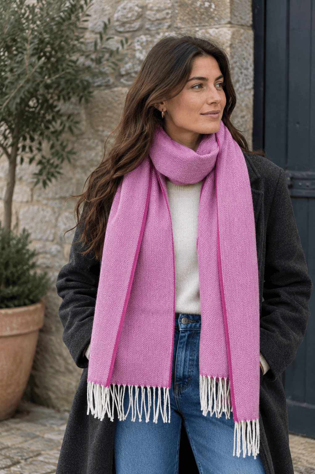 McNutt Scarves Scarves Merino Lambswool Scarf | Beetroot Herringbone