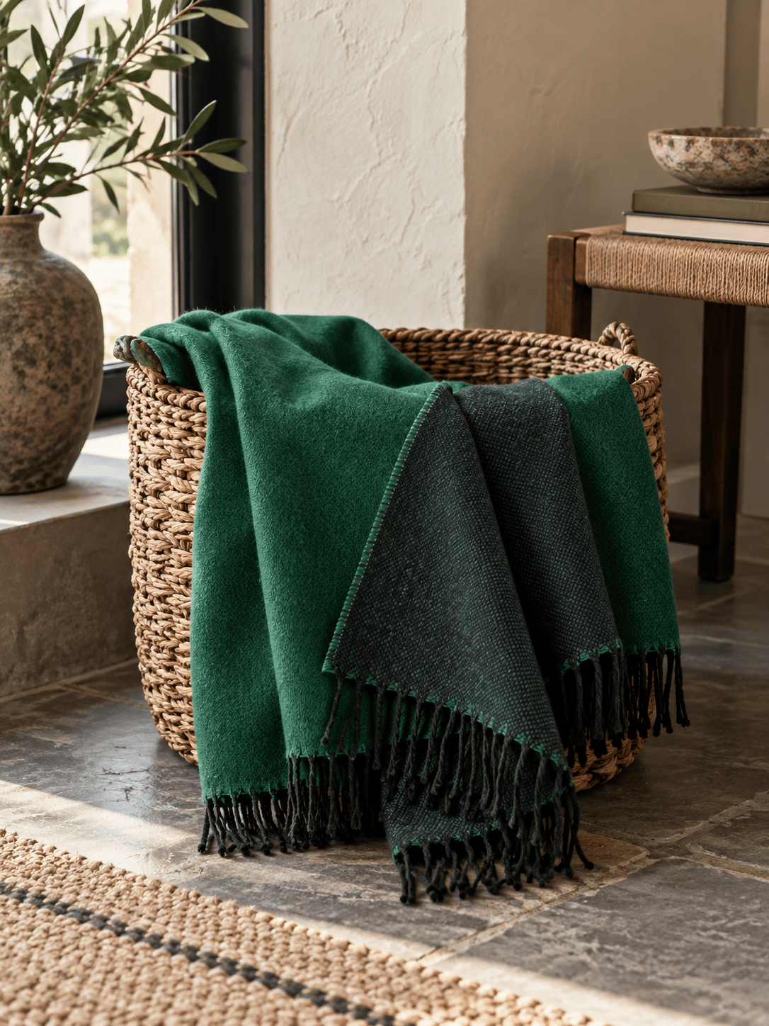 McNutt Throws & Blankets Merino Reversible Throw | Emerald