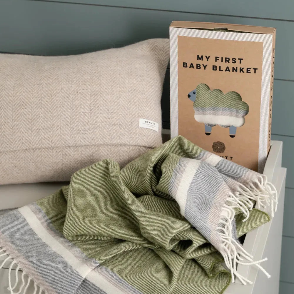 McNutt Throws & Blankets Willow Green | 100% Lambswool Baby Blanket