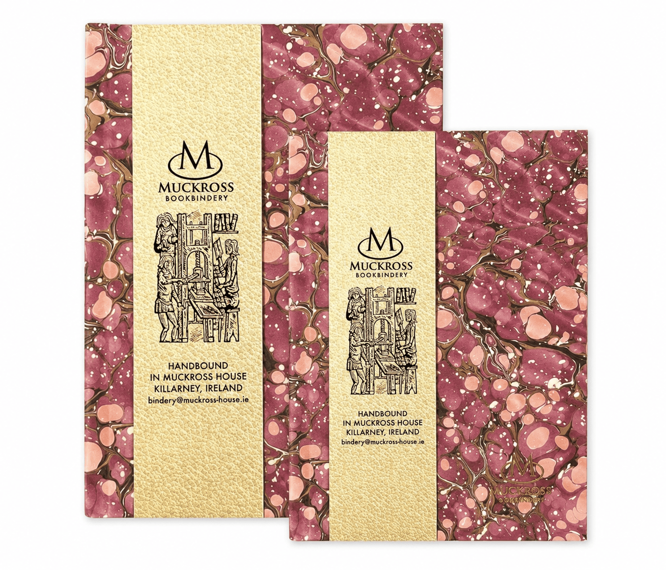Muckross Bookbindary Handbound Notebook | Burgundy & Pink Swirl