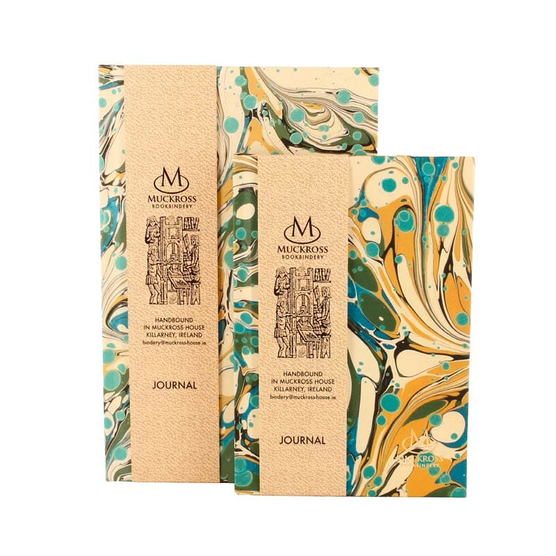 Muckross Bookbindary Handbound Notebook | Green & Blue Swirl A6