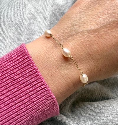 Beaded Gold Bracelet | Mother of Pearl