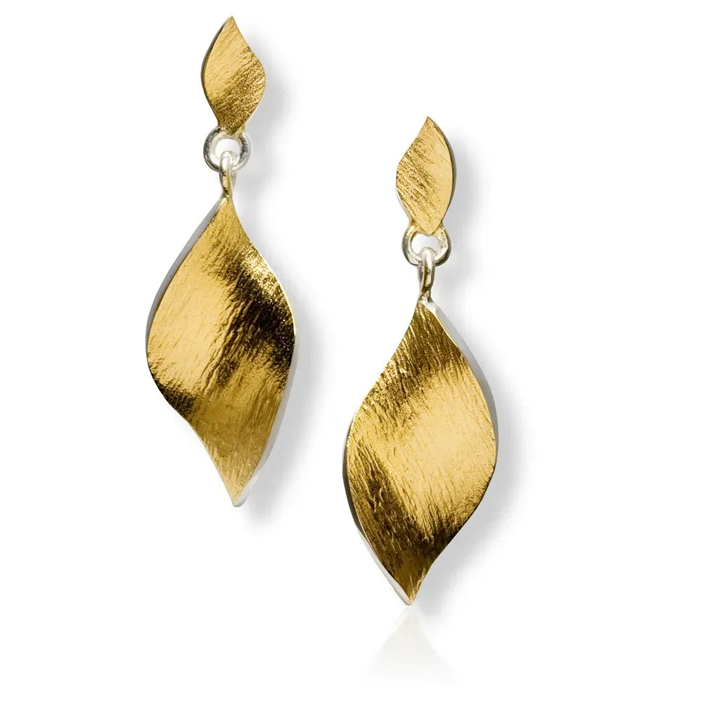 Seamus Gill Earrings Flowing Curves | Sterling Silver & 22ct Gold Plated Leaf Drop Earrings