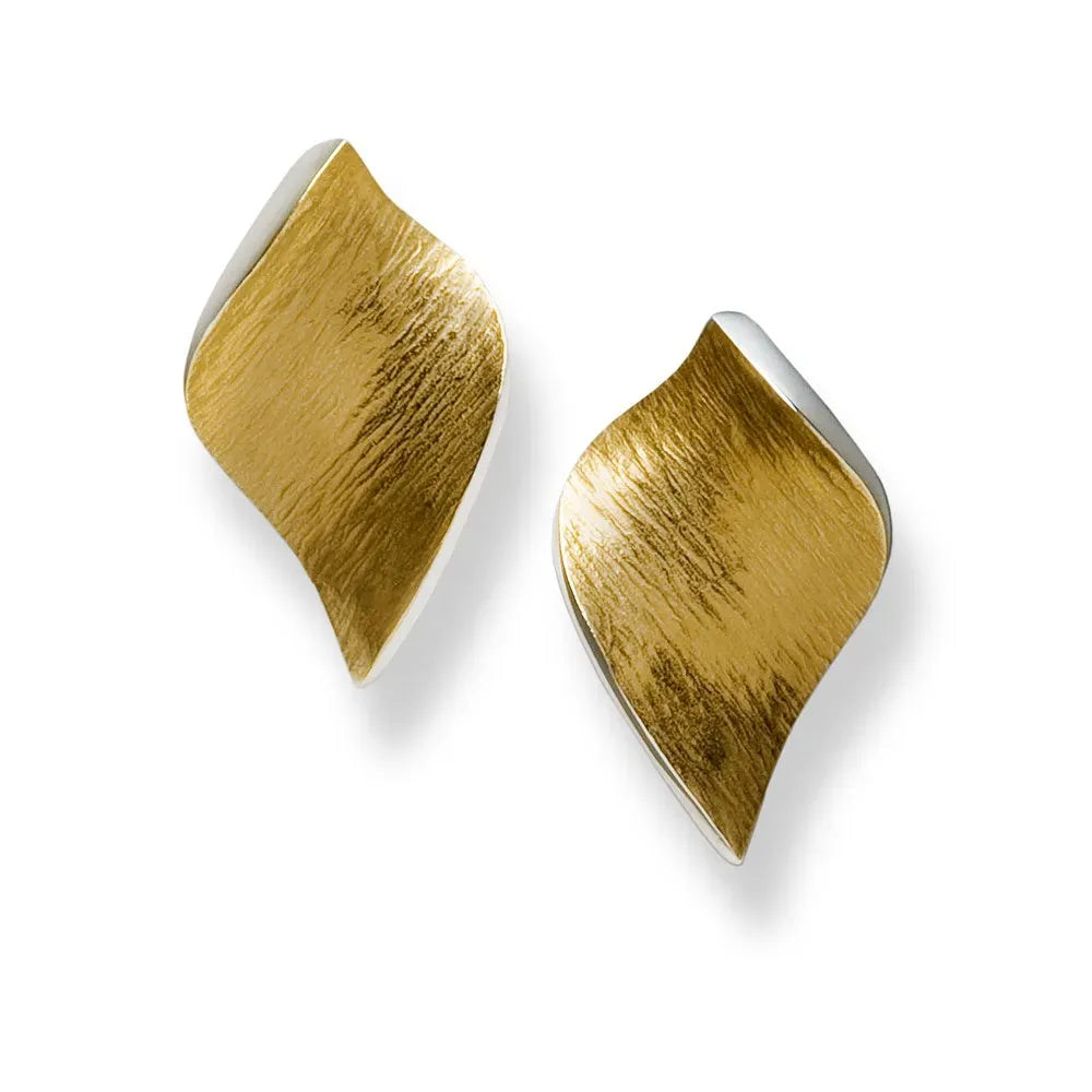 Seamus Gill Earrings Flowing Curves | Sterling Silver & 22ct Gold Plated Leaf Stud Earrings