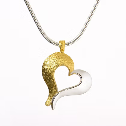 Seamus Gill Pendants/Necklaces Heart Within A Heart | Large Sterling Silver and 22ct Gold Plated Pendant