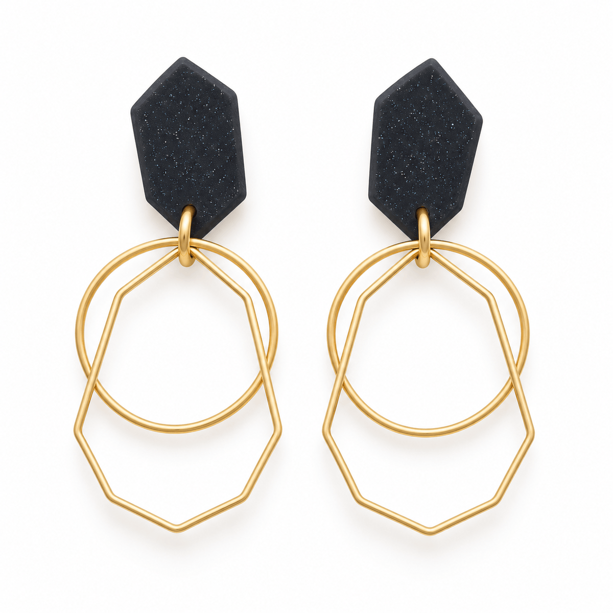 Studio Canty Earrings ANGLE Dangle Earring | Black Sparkle & Gold