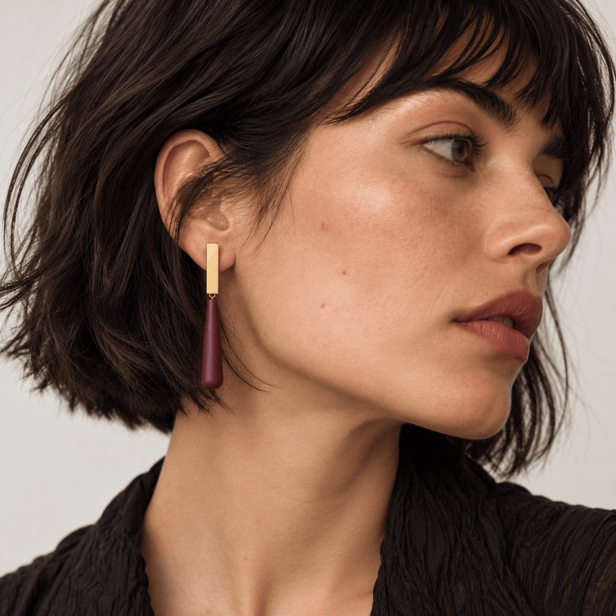 Studio Canty Earrings Long Drop Earring | Burgundy & Gold