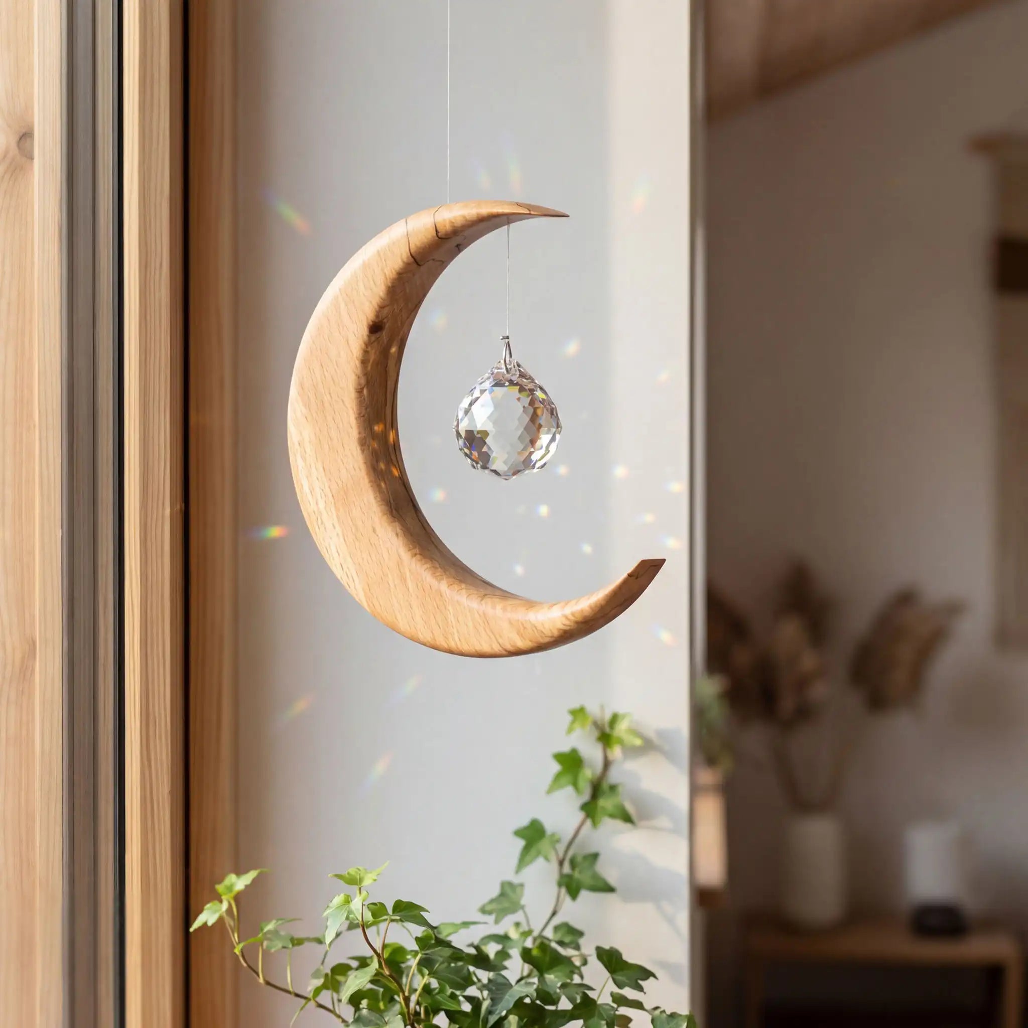 Wooden Suncatcher | Medium Crescent Moon